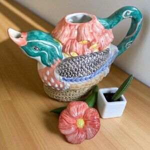 VINTAGE WCL Hand Painted Ceramic Wood Duck Teapot with Lid